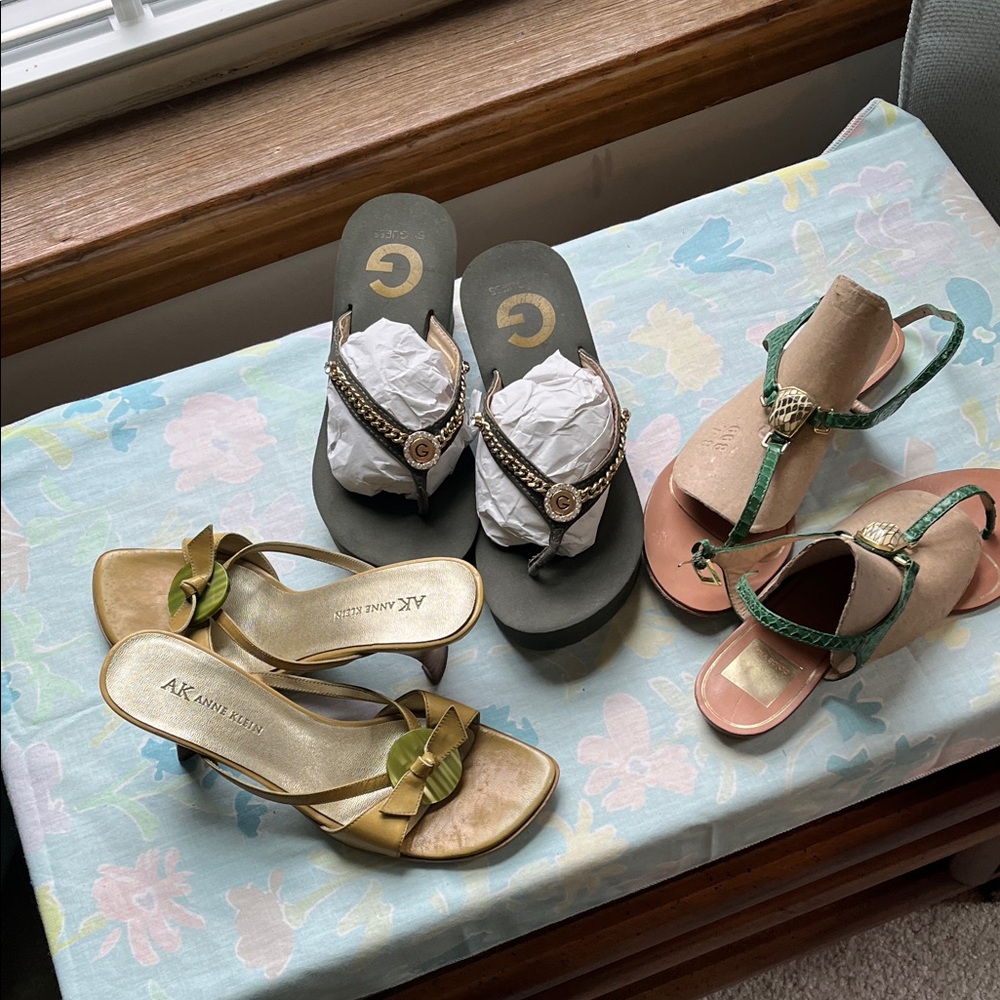 Anne Klein Gold and Green Sandals